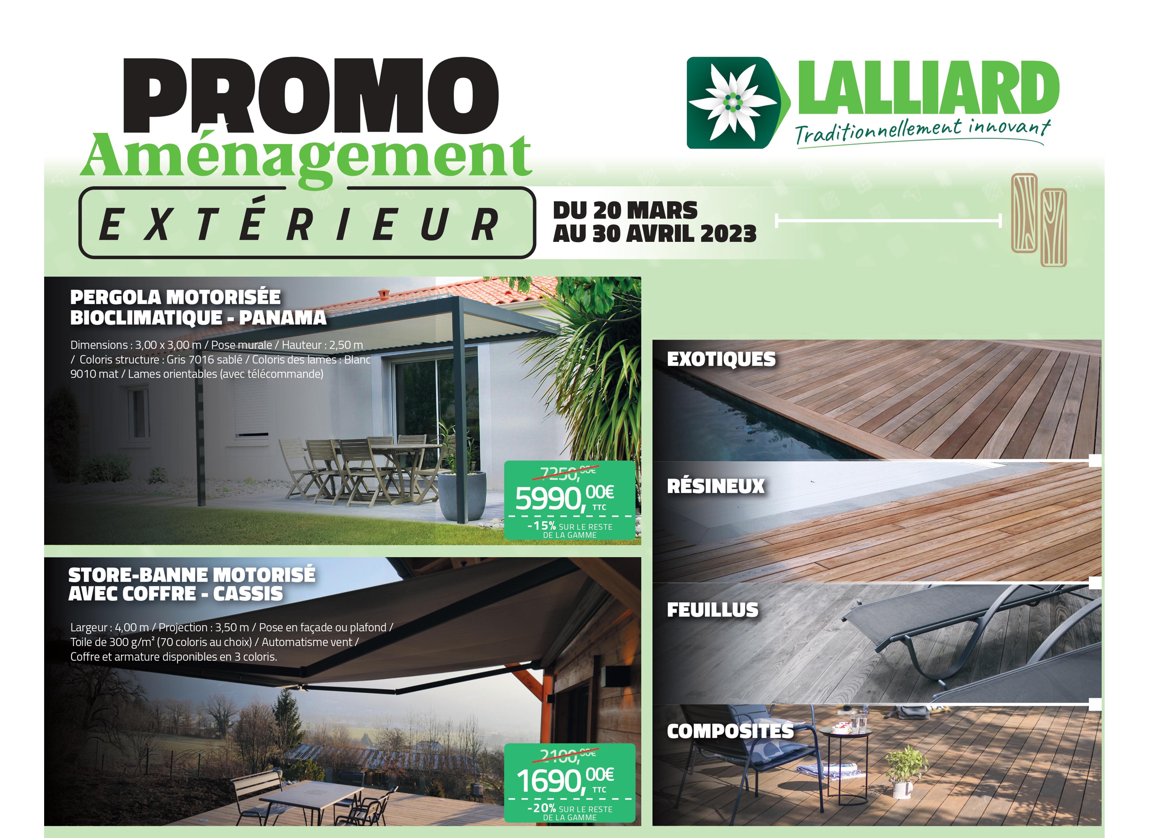 Promo terrasses pergolas, claustra stores Lalliard